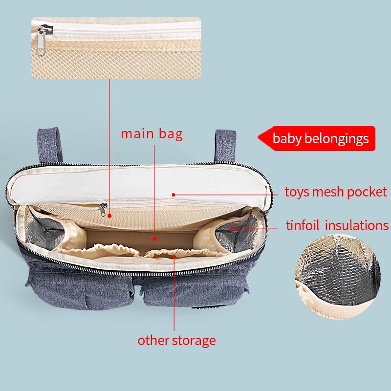 SUNVENO Universal Stroller Organizer Super Large Capacity, 2-in-1 Baby Stroller Organizer Waterproof Insulated Cup Holder Inside, Shoulder Bag & Strolller Storage Bag with 10 Pocket Including, Gray - JM Variety Store